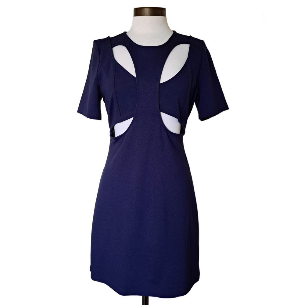 NWT Anthropologie Ponte Cut-Out Mini Dress Size Medium Navy Blue - Picture 2 of 12